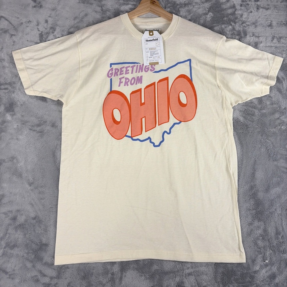 Homefield "Greetings From Ohio" T-shirt Location Vacation Tee Cream Size Large